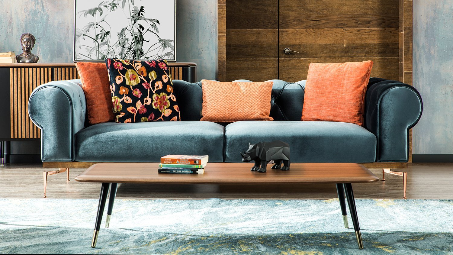 Opéra, canapé design bleu océan