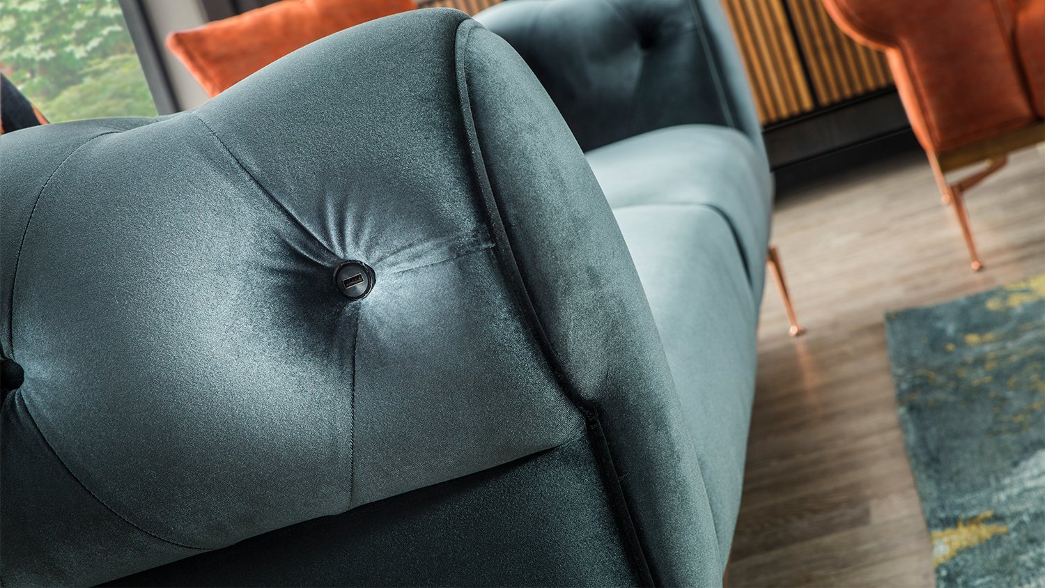 Opéra canapé 3 place au design moderne, pieds en métal, couleur Bleu