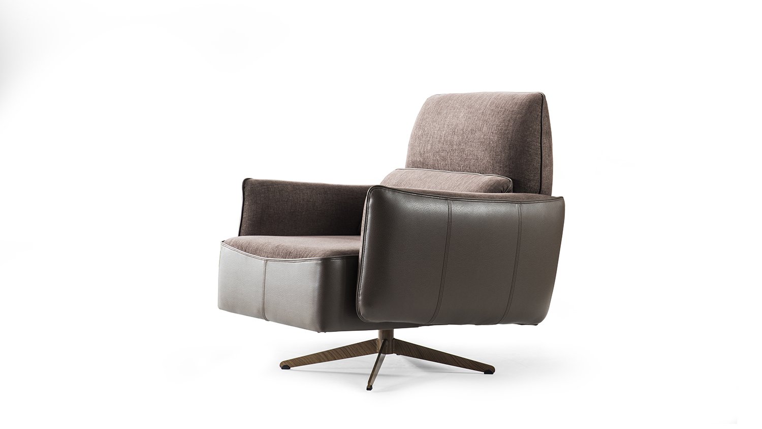 Fauteuil designe en tissu et en simili cuir.