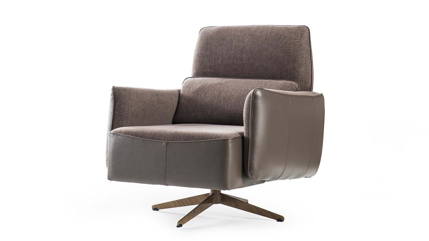 Fauteuil designe en tissu et en simili cuir.