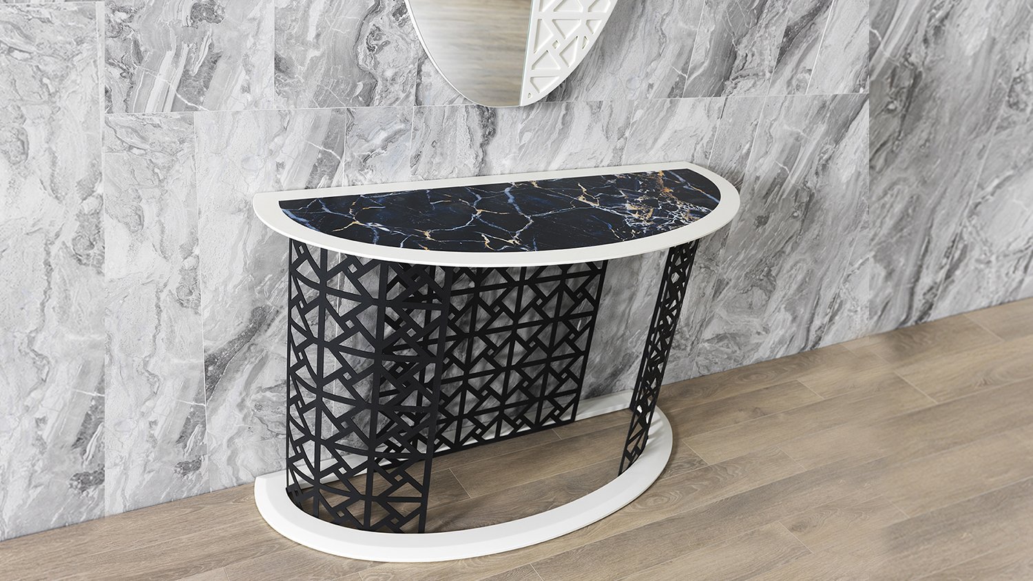 Louna - Dressoir blanc effet marbre