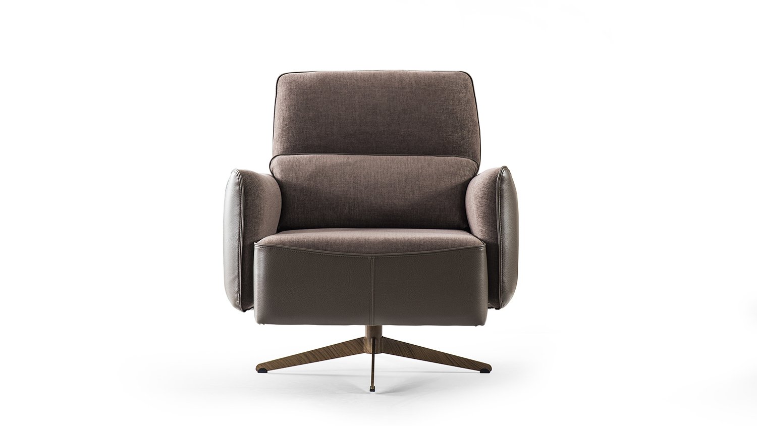 Fauteuil designe en tissu et en simili cuir.