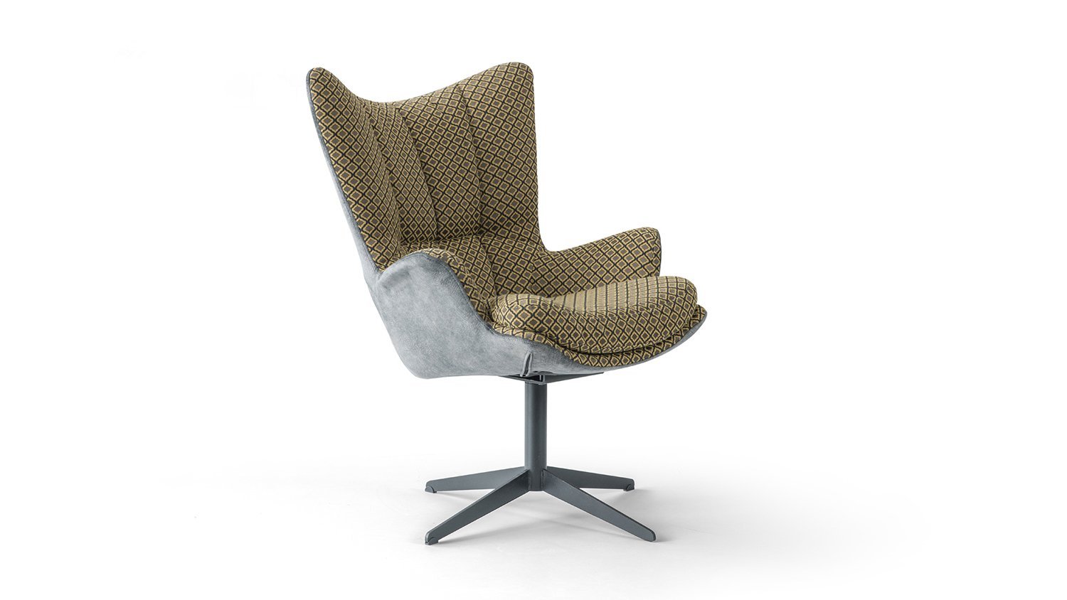Neil - fauteuil design au allures rafiné, couleur jaune et gris, pied rotatif.