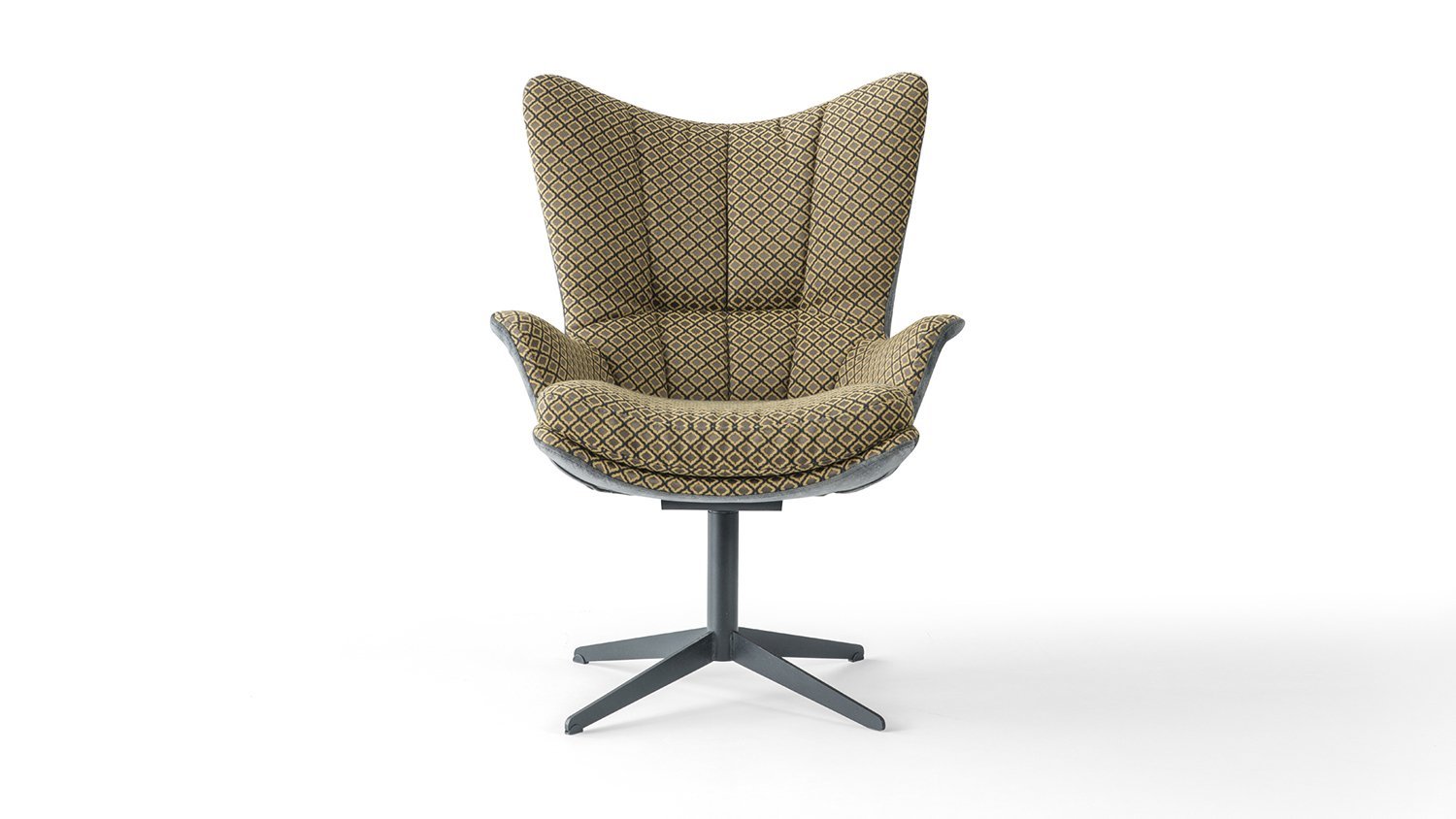 Neil - fauteuil design au allures rafiné, couleur jaune et gris, pied rotatif.
