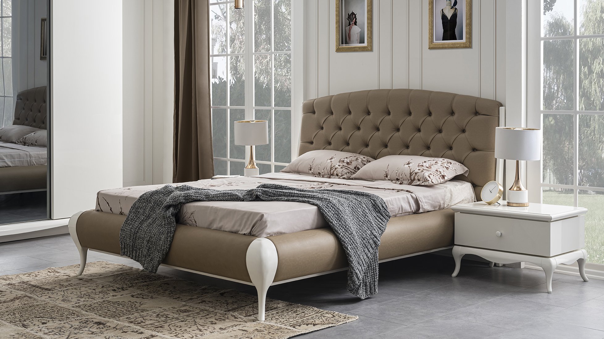 Camellia, lit en similicuir nubuck
