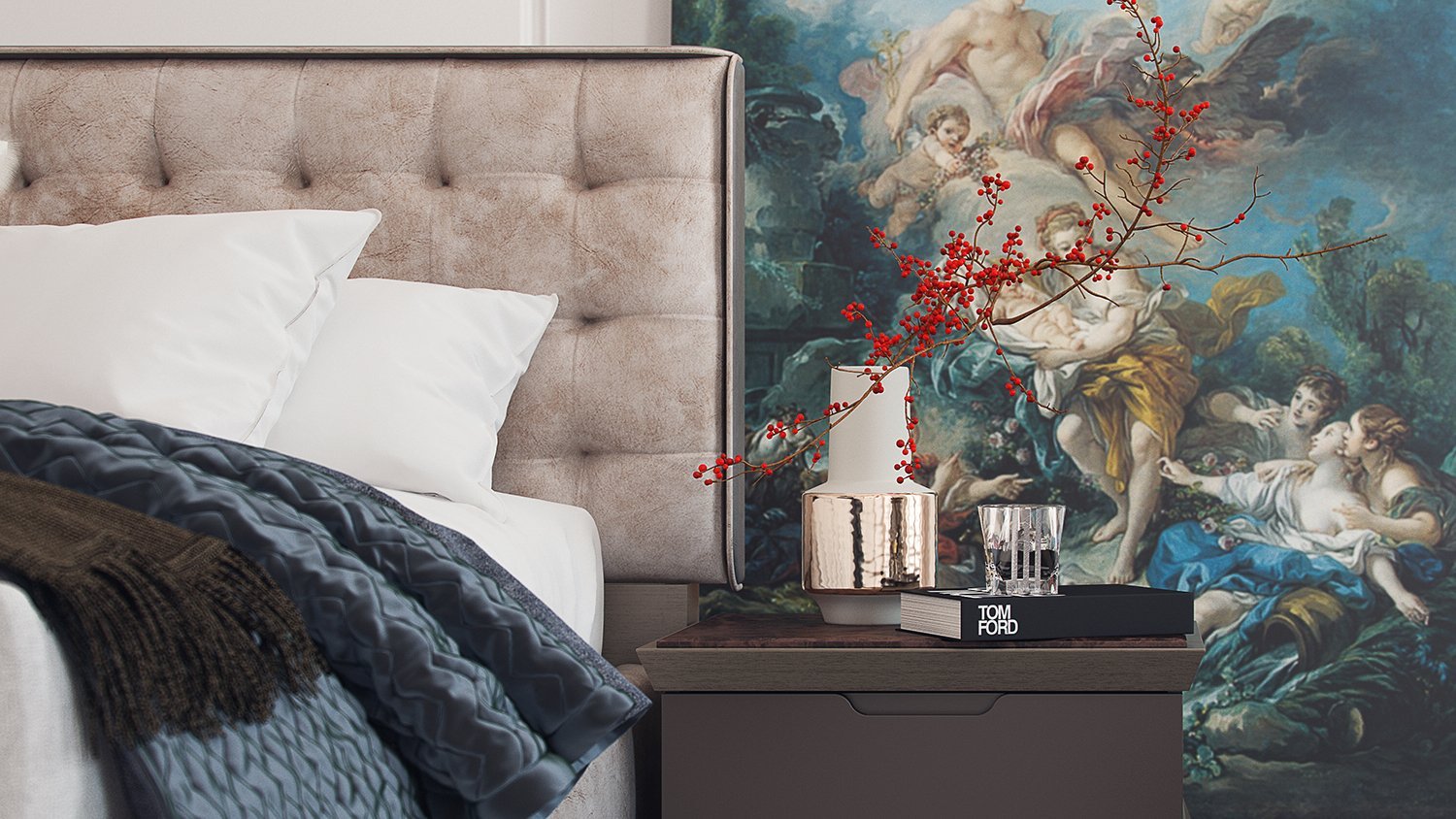 Vienne, Lit king size beige