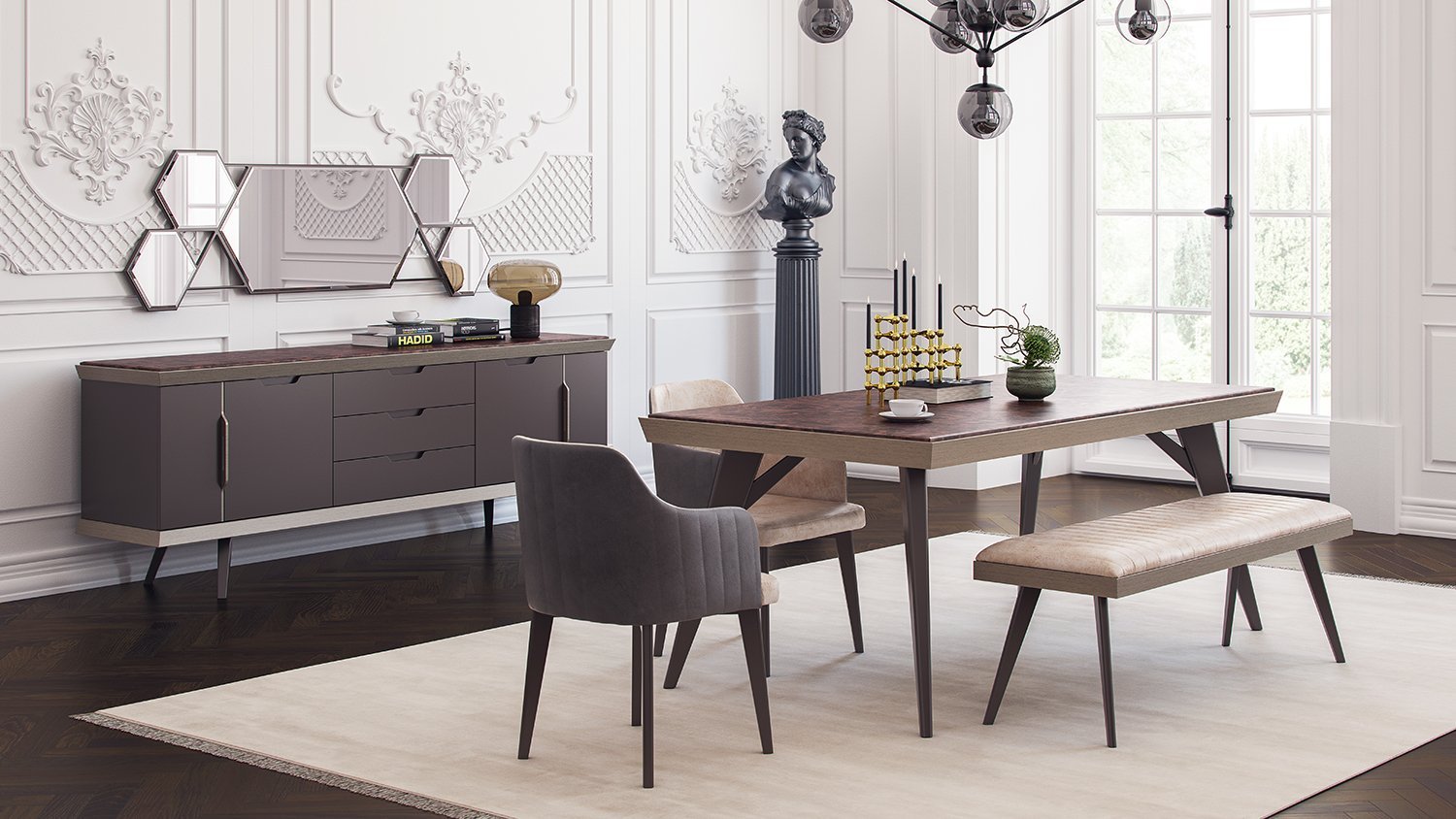 Table à manger en bois brut
