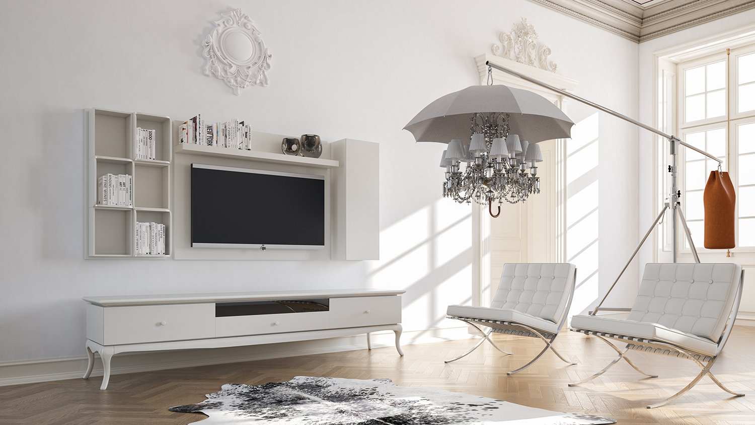 Camellia ensemble meuble TV blanc