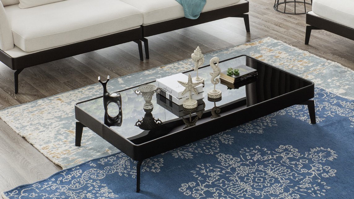 Table basse Iron en verre, métal et simili cuir