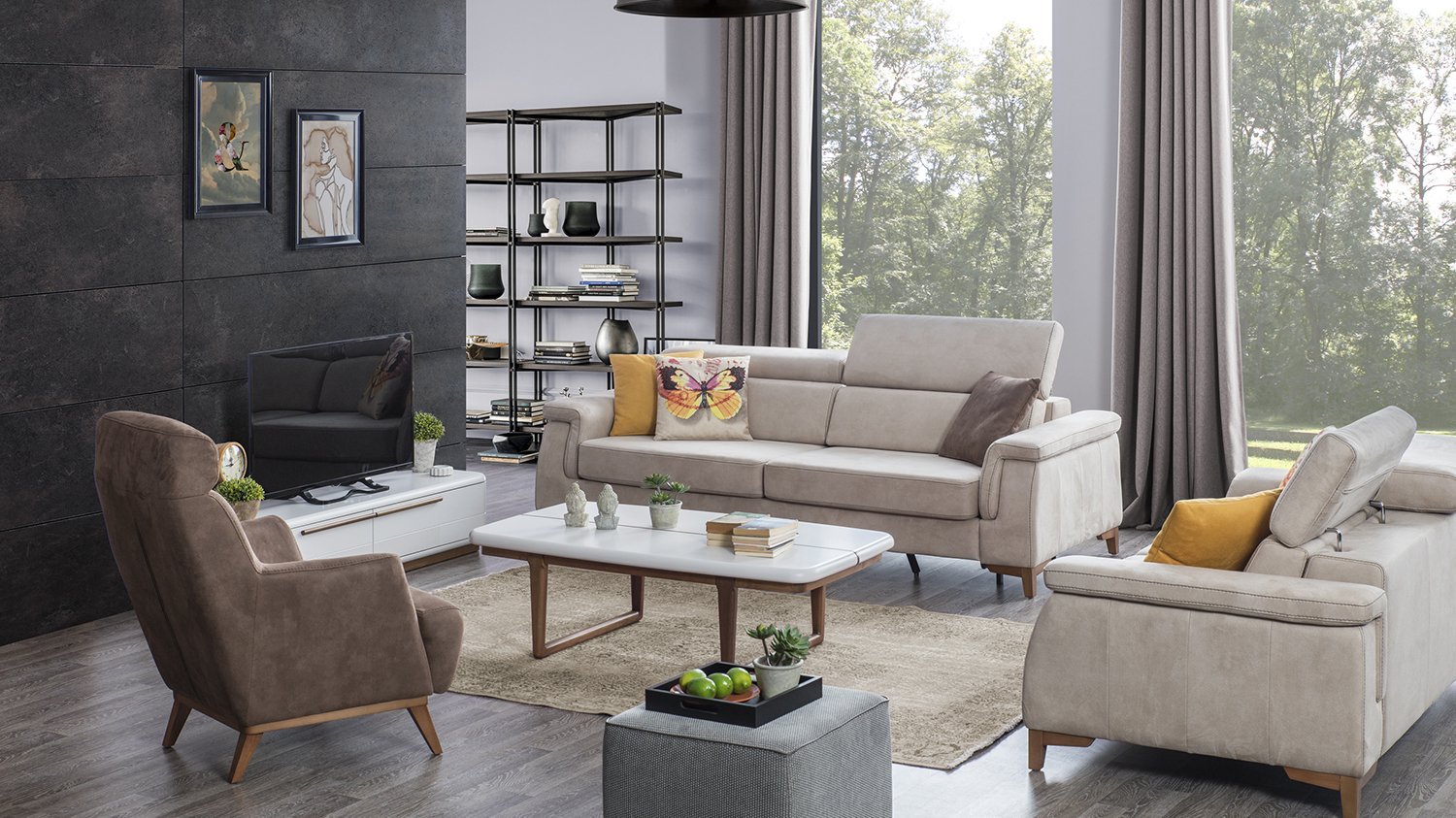 Ensemble fauteuil et canapés Blanche