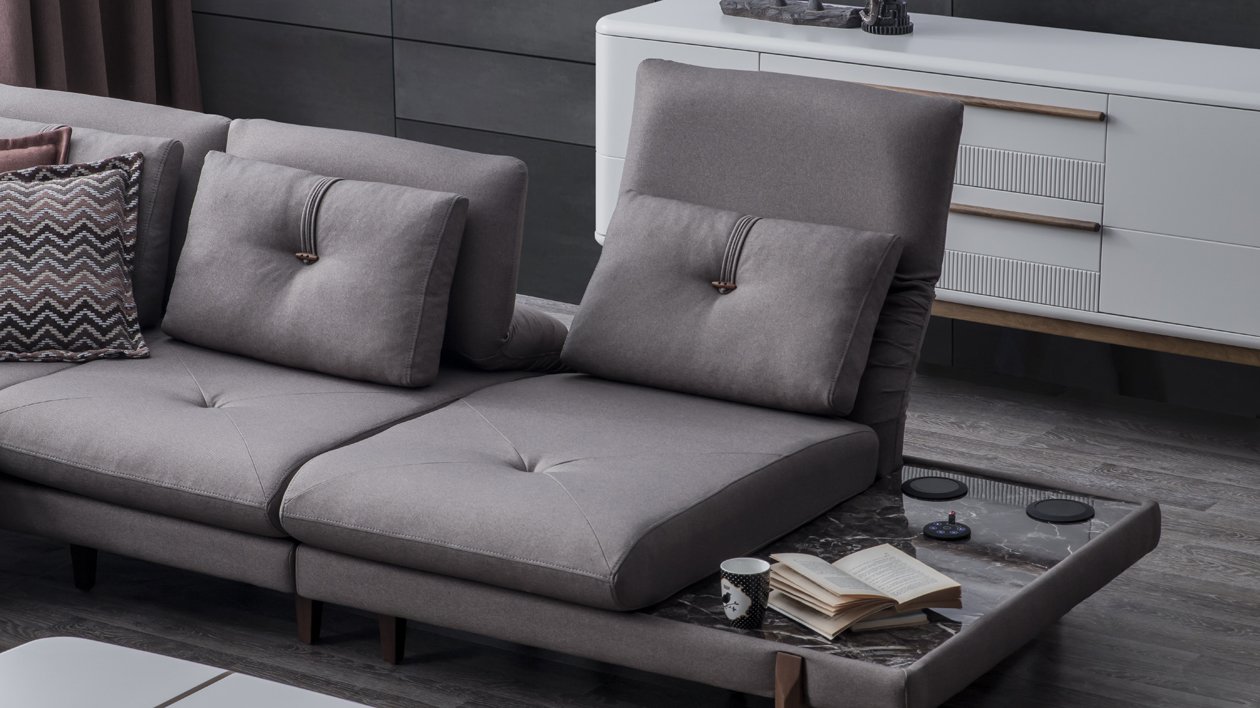 Harmonie canapé d'angle gris design, avec technologie intégré